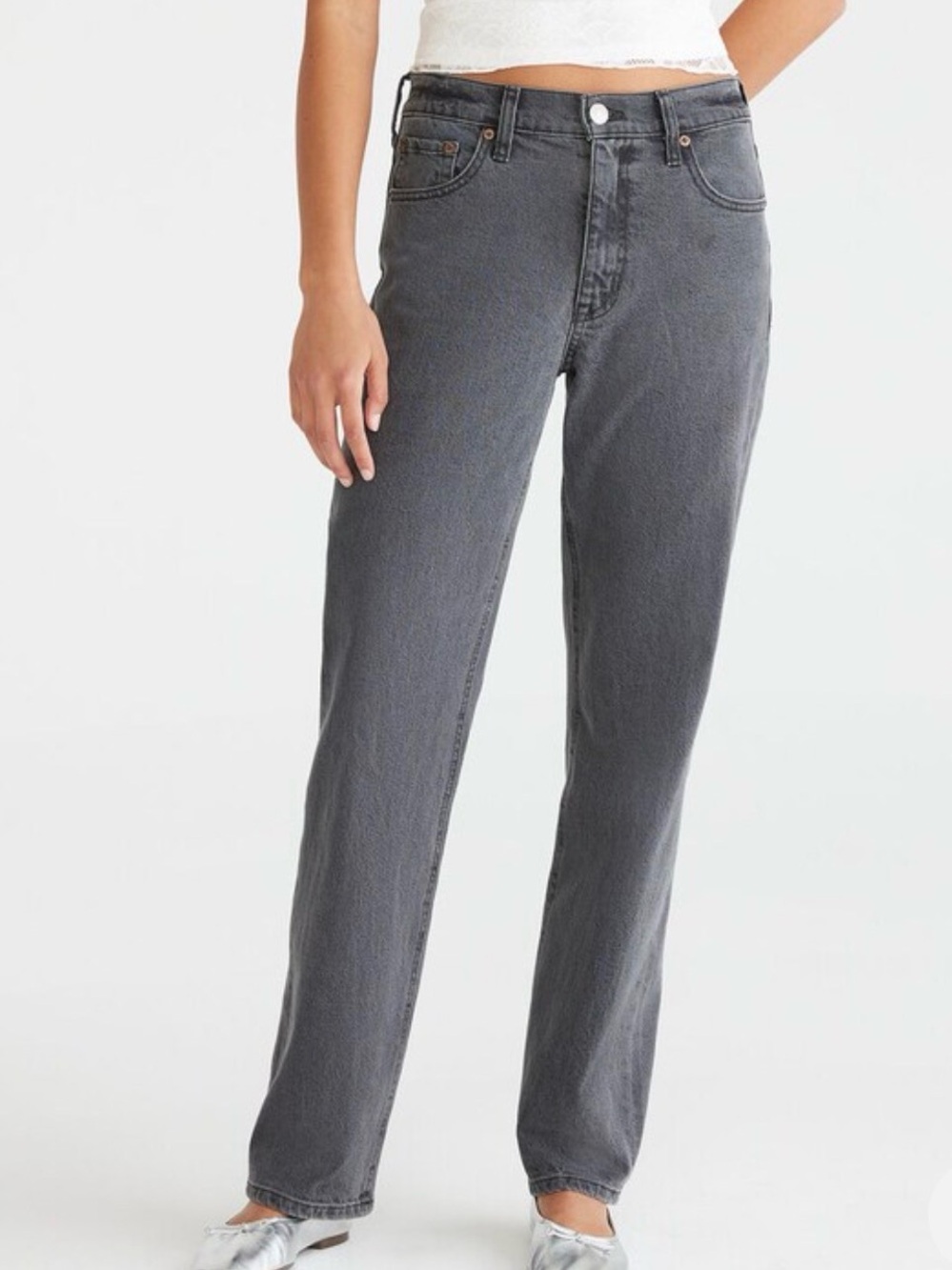 Aeropostale High Rise Baggy Jeans in Gray Wash